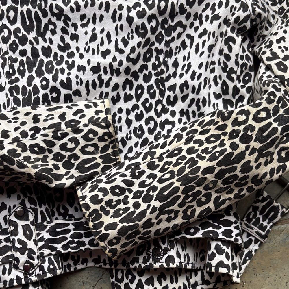 Y2K Vintage TrippNYC Black and White Leopard Print Moto Jacket size m - Picture 5 of 5